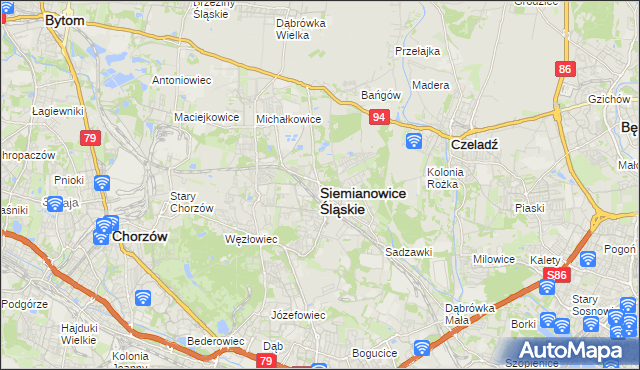 mapa Siemianowice Śląskie, Siemianowice Śląskie na mapie Targeo