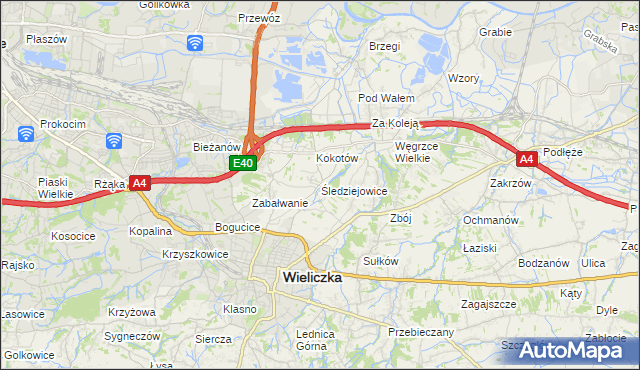 mapa Śledziejowice, Śledziejowice na mapie Targeo