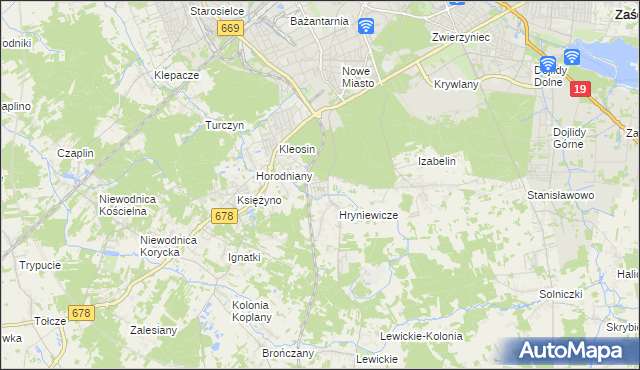 mapa Śródlesie gmina Juchnowiec Kościelny, Śródlesie gmina Juchnowiec Kościelny na mapie Targeo