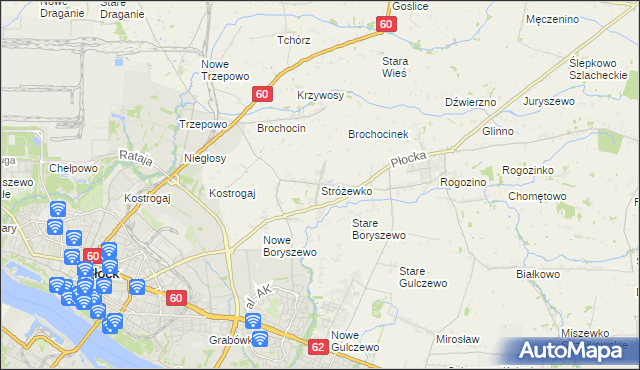 mapa Stróżewko gmina Radzanowo, Stróżewko gmina Radzanowo na mapie Targeo