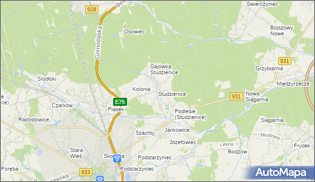 mapa Studzienice gmina Pszczyna, Studzienice gmina Pszczyna na mapie Targeo