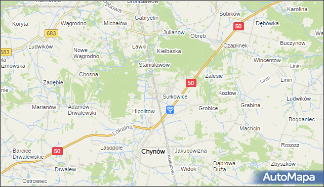 mapa Sułkowice gmina Chynów, Sułkowice gmina Chynów na mapie Targeo