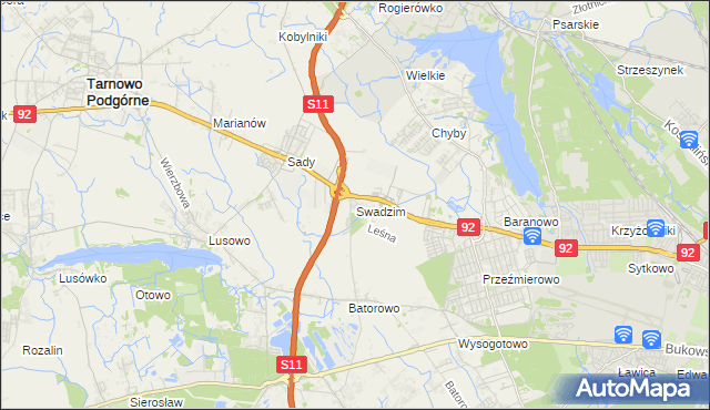 mapa Swadzim gmina Tarnowo Podgórne, Swadzim gmina Tarnowo Podgórne na mapie Targeo