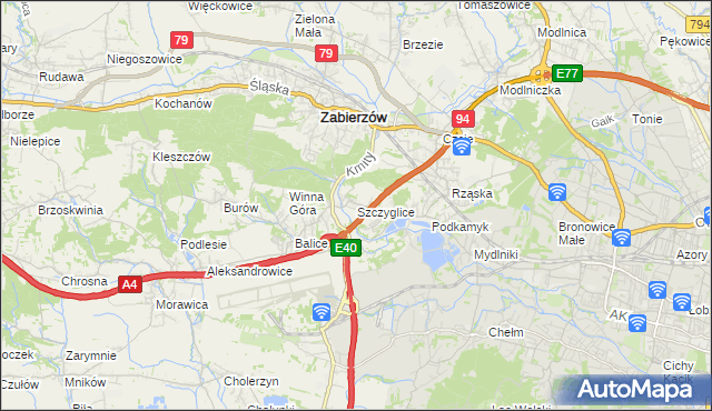 mapa Szczyglice gmina Zabierzów, Szczyglice gmina Zabierzów na mapie Targeo