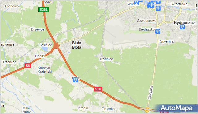 mapa Trzciniec gmina Białe Błota, Trzciniec gmina Białe Błota na mapie Targeo