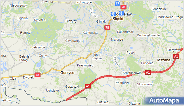 mapa Turza Śląska, Turza Śląska na mapie Targeo