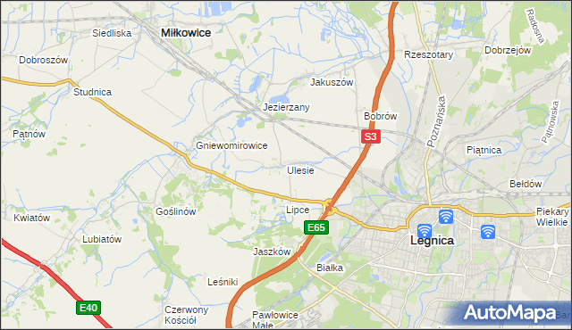 mapa Ulesie gmina Miłkowice, Ulesie gmina Miłkowice na mapie Targeo