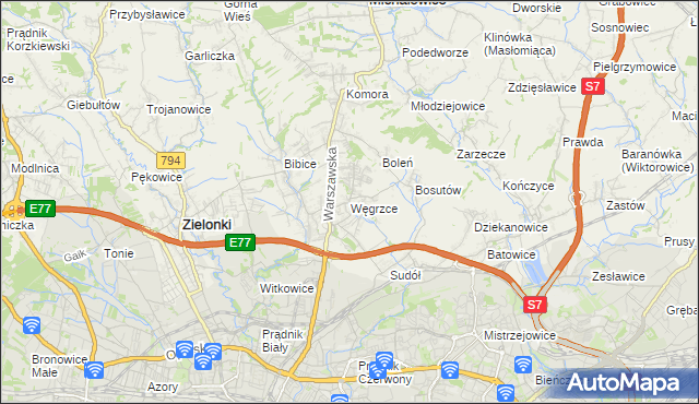 mapa Węgrzce gmina Zielonki, Węgrzce gmina Zielonki na mapie Targeo