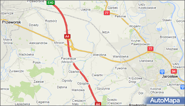 mapa Wierzbna gmina Pawłosiów, Wierzbna gmina Pawłosiów na mapie Targeo