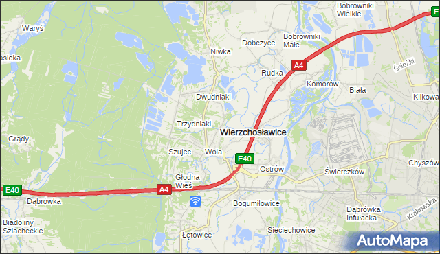 mapa Wierzchosławice powiat tarnowski, Wierzchosławice powiat tarnowski na mapie Targeo