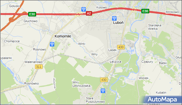 mapa Wiry gmina Komorniki, Wiry gmina Komorniki na mapie Targeo