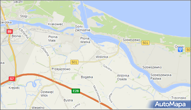 mapa Wiślinka, Wiślinka na mapie Targeo