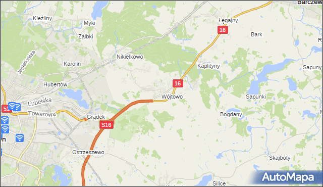 mapa Wójtowo gmina Barczewo, Wójtowo gmina Barczewo na mapie Targeo