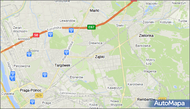 mapa Ząbki powiat wołomiński, Ząbki powiat wołomiński na mapie Targeo