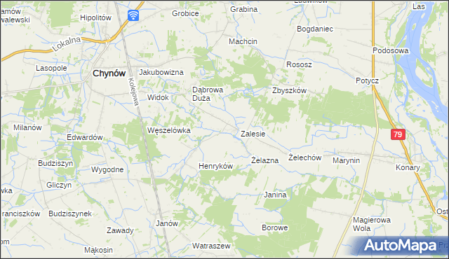mapa Zadębie gmina Chynów, Zadębie gmina Chynów na mapie Targeo