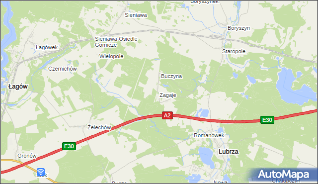 mapa Zagaje gmina Lubrza, Zagaje gmina Lubrza na mapie Targeo