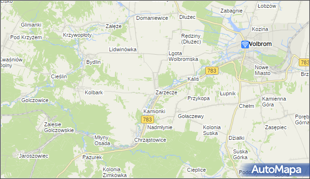 mapa Zarzecze gmina Wolbrom, Zarzecze gmina Wolbrom na mapie Targeo