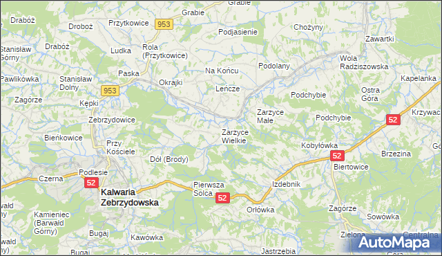 mapa Zarzyce Wielkie, Zarzyce Wielkie na mapie Targeo