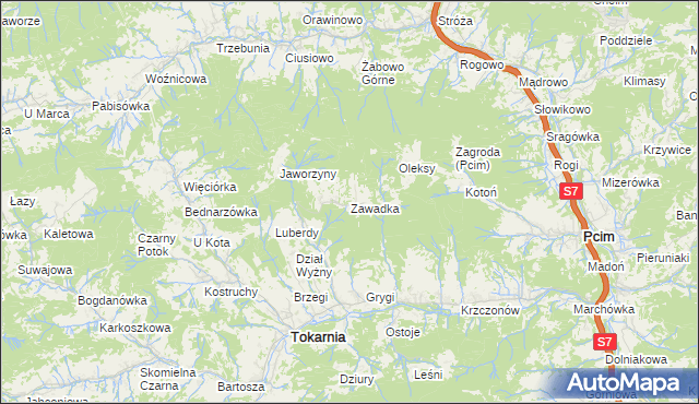 mapa Zawadka gmina Tokarnia, Zawadka gmina Tokarnia na mapie Targeo
