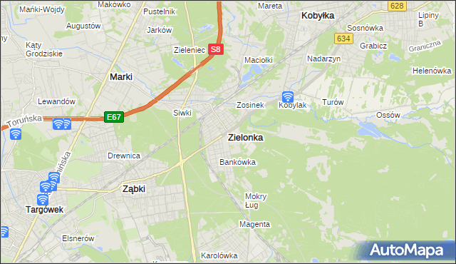 mapa Zielonka powiat wołomiński, Zielonka powiat wołomiński na mapie Targeo