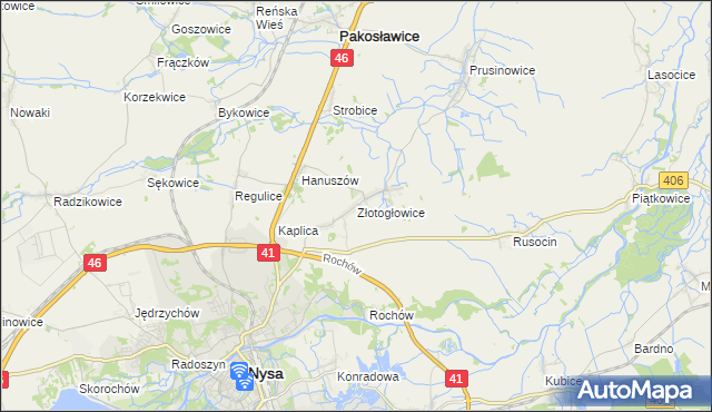 mapa Złotogłowice, Złotogłowice na mapie Targeo