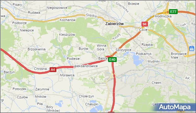 mapa Balice gmina Zabierzów, Balice gmina Zabierzów na mapie Targeo