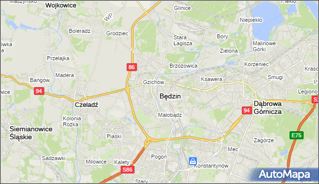 mapa Będzin, Będzin na mapie Targeo