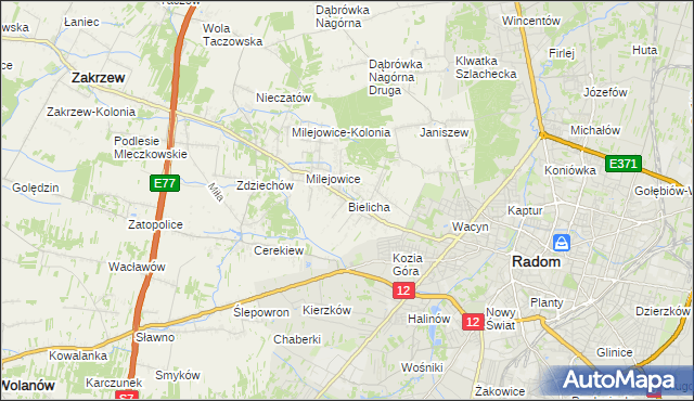 mapa Bielicha, Bielicha na mapie Targeo