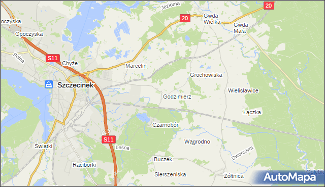 mapa Godzimierz gmina Szczecinek, Godzimierz gmina Szczecinek na mapie Targeo