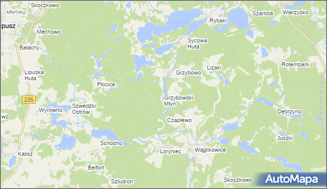 mapa Grzybowski Młyn, Grzybowski Młyn na mapie Targeo