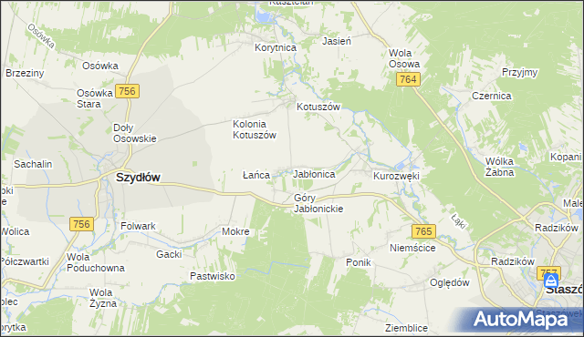 mapa Jabłonica gmina Szydłów, Jabłonica gmina Szydłów na mapie Targeo