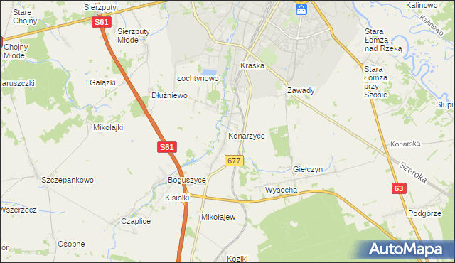 mapa Konarzyce gmina Łomża, Konarzyce gmina Łomża na mapie Targeo