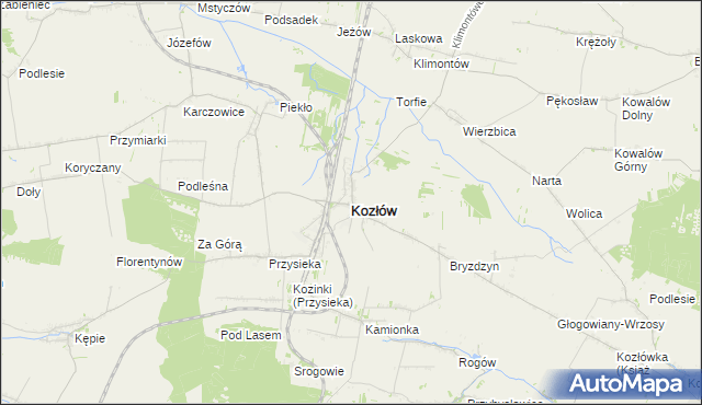 mapa Kozłów powiat miechowski, Kozłów powiat miechowski na mapie Targeo