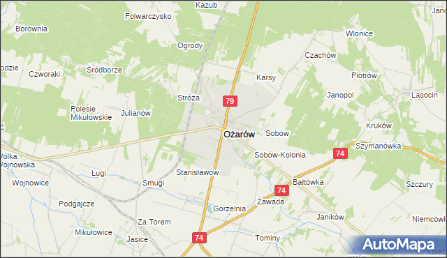 mapa Ożarów powiat opatowski, Ożarów powiat opatowski na mapie Targeo