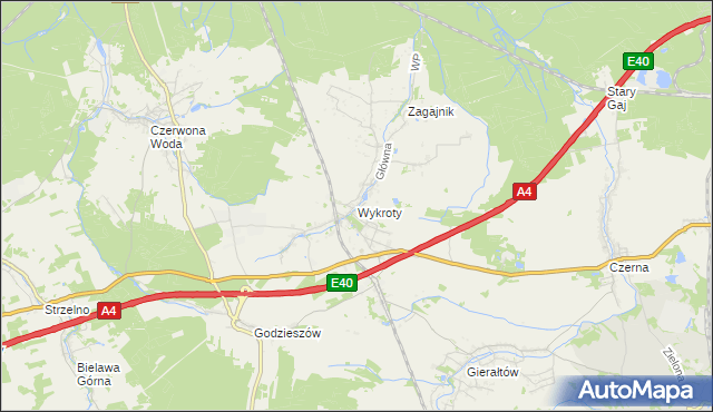 mapa Wykroty gmina Nowogrodziec, Wykroty gmina Nowogrodziec na mapie Targeo