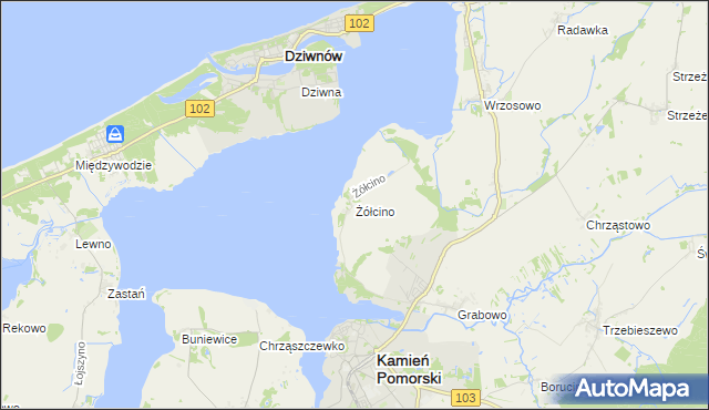 mapa Żółcino, Żółcino na mapie Targeo