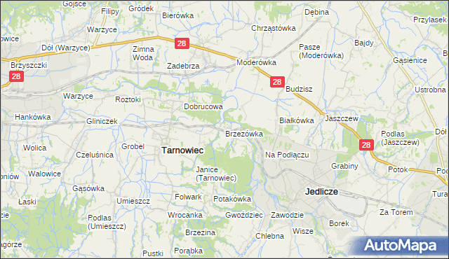 mapa Brzezówka gmina Tarnowiec, Brzezówka gmina Tarnowiec na mapie Targeo