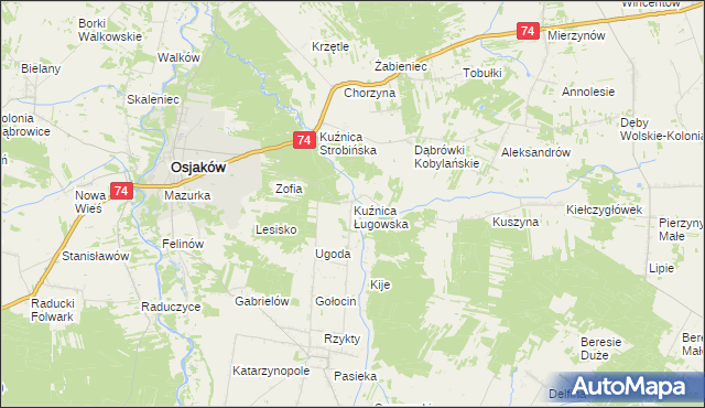 mapa Kuźnica Ługowska, Kuźnica Ługowska na mapie Targeo