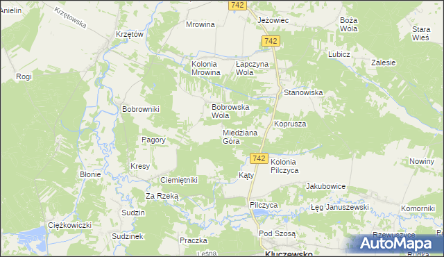 mapa Miedziana Góra gmina Kluczewsko, Miedziana Góra gmina Kluczewsko na mapie Targeo