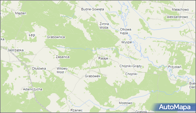 mapa Rataje gmina Olszewo-Borki, Rataje gmina Olszewo-Borki na mapie Targeo