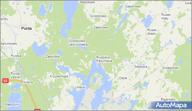 mapa Rudziska Pasymskie, Rudziska Pasymskie na mapie Targeo