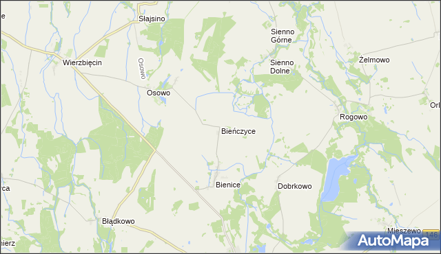 mapa Bieńczyce gmina Nowogard, Bieńczyce gmina Nowogard na mapie Targeo