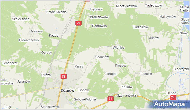 mapa Czachów gmina Ożarów, Czachów gmina Ożarów na mapie Targeo