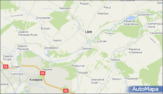 mapa Danków gmina Lipie, Danków gmina Lipie na mapie Targeo