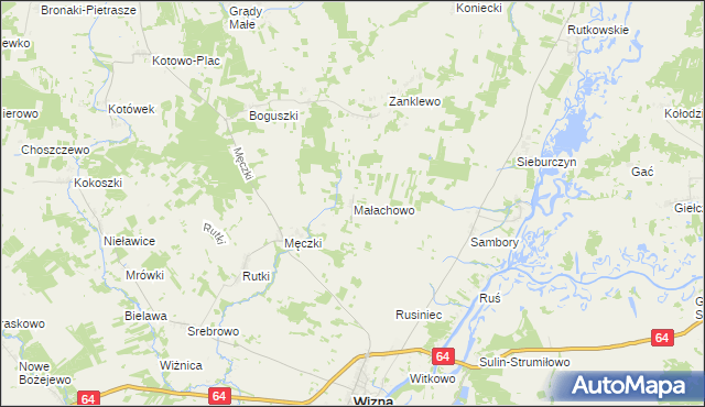 mapa Małachowo gmina Wizna, Małachowo gmina Wizna na mapie Targeo