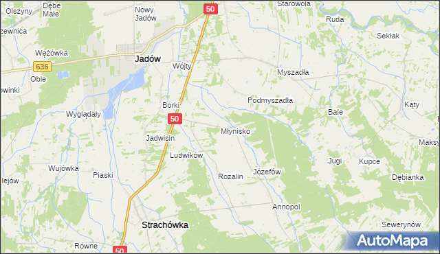 mapa Młynisko gmina Strachówka, Młynisko gmina Strachówka na mapie Targeo