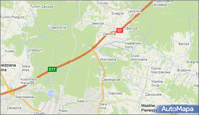 mapa Wiśniówka gmina Masłów, Wiśniówka gmina Masłów na mapie Targeo