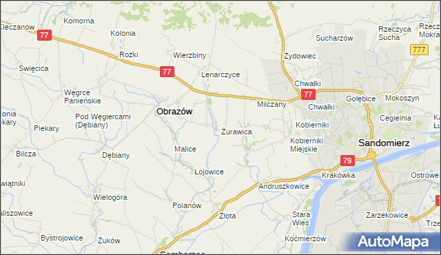 mapa Żurawica gmina Obrazów, Żurawica gmina Obrazów na mapie Targeo