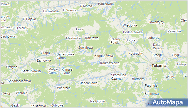 mapa Bogdanówka gmina Tokarnia, Bogdanówka gmina Tokarnia na mapie Targeo