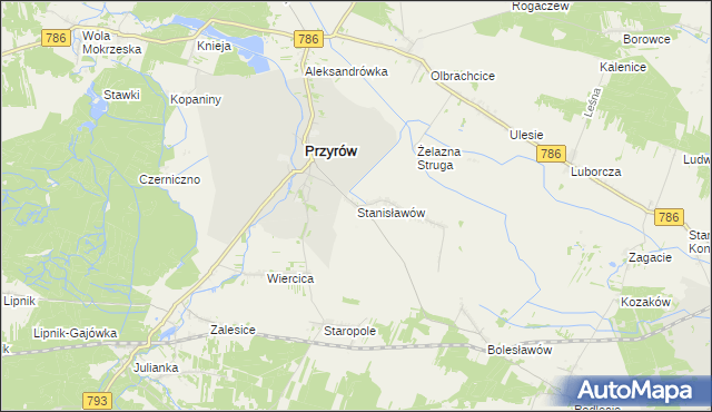 mapa Stanisławów gmina Przyrów, Stanisławów gmina Przyrów na mapie Targeo